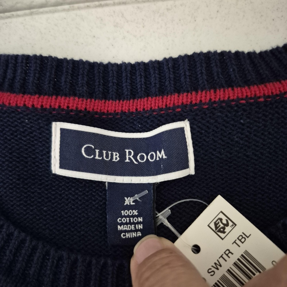 Club Room Sweater Mens‎ XL Navy Blue Red White Argyle Crewneck Pullover New Tags - Picture 3 of 9